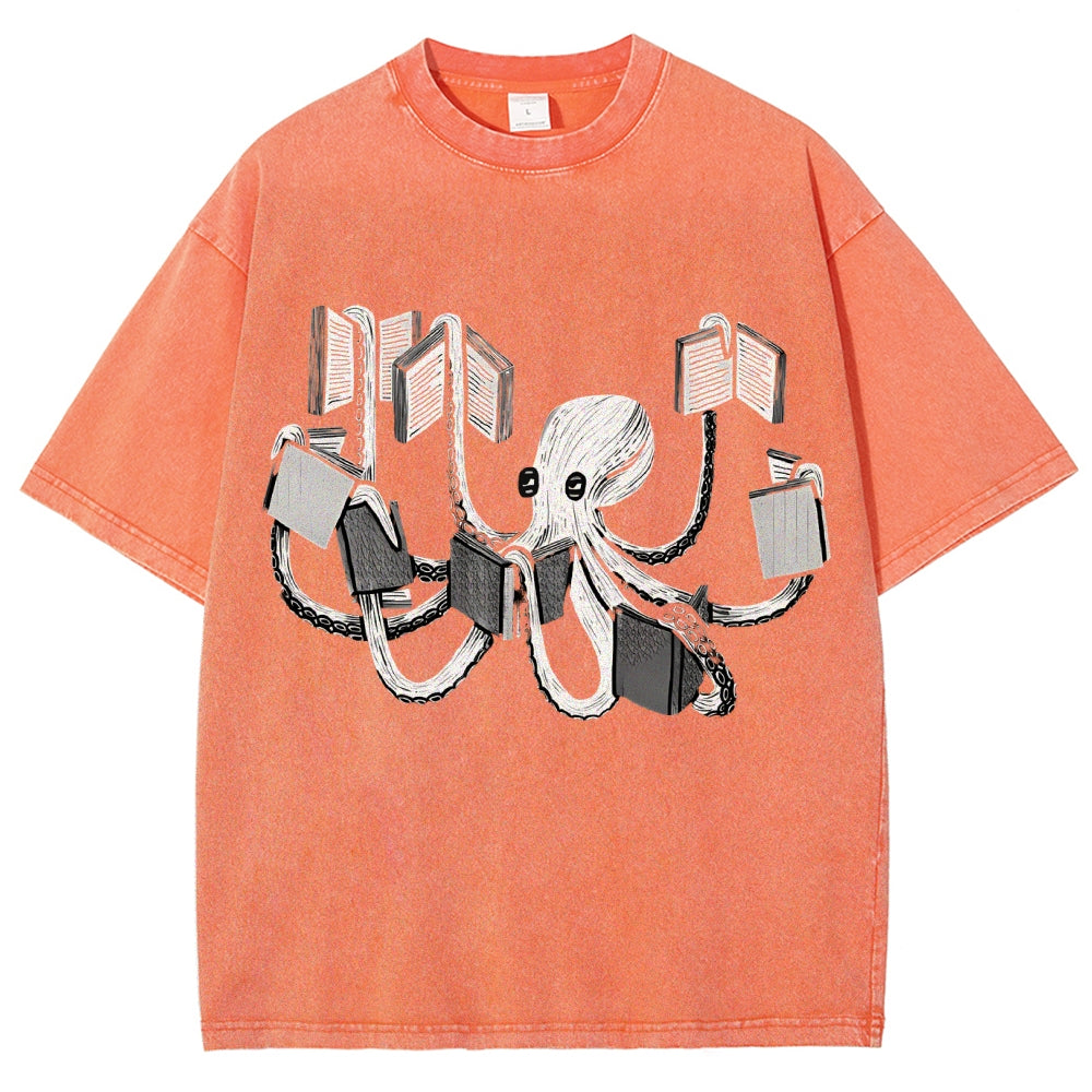 Unisex Octopus Printed Washed Tee