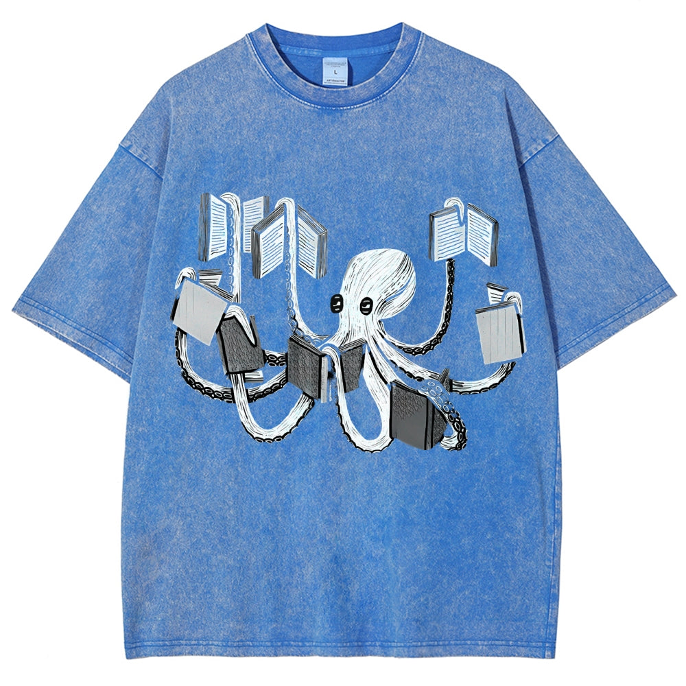 Unisex Octopus Printed Washed Tee