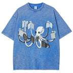 Unisex Octopus Printed Washed Tee