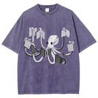 Unisex Octopus Printed Washed Tee