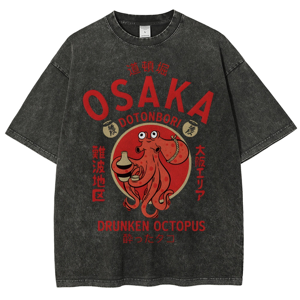 Unisex Osaka octopus Printed Washed Tee