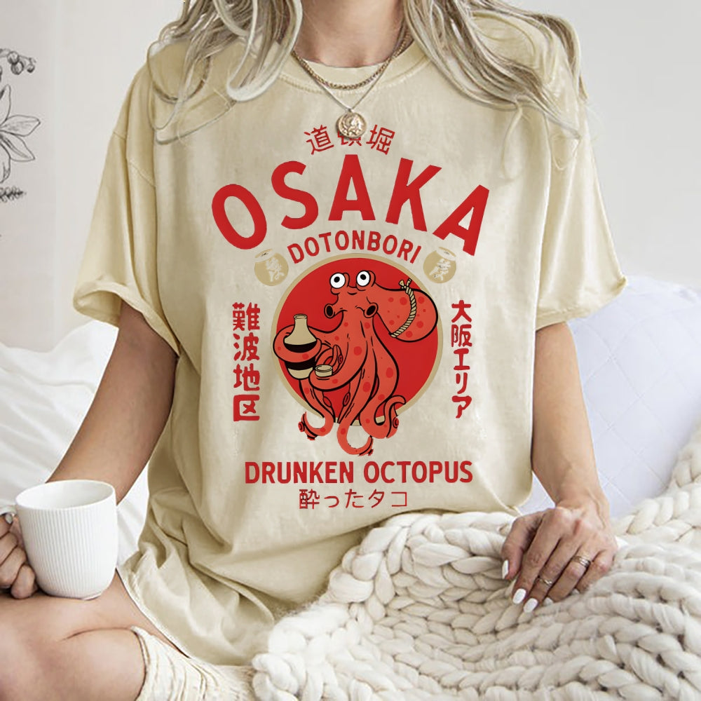 Unisex Osaka octopus Printed Washed Tee