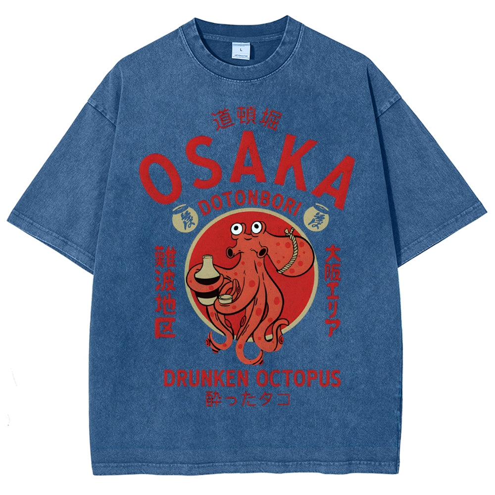 Unisex Osaka octopus Printed Washed Tee