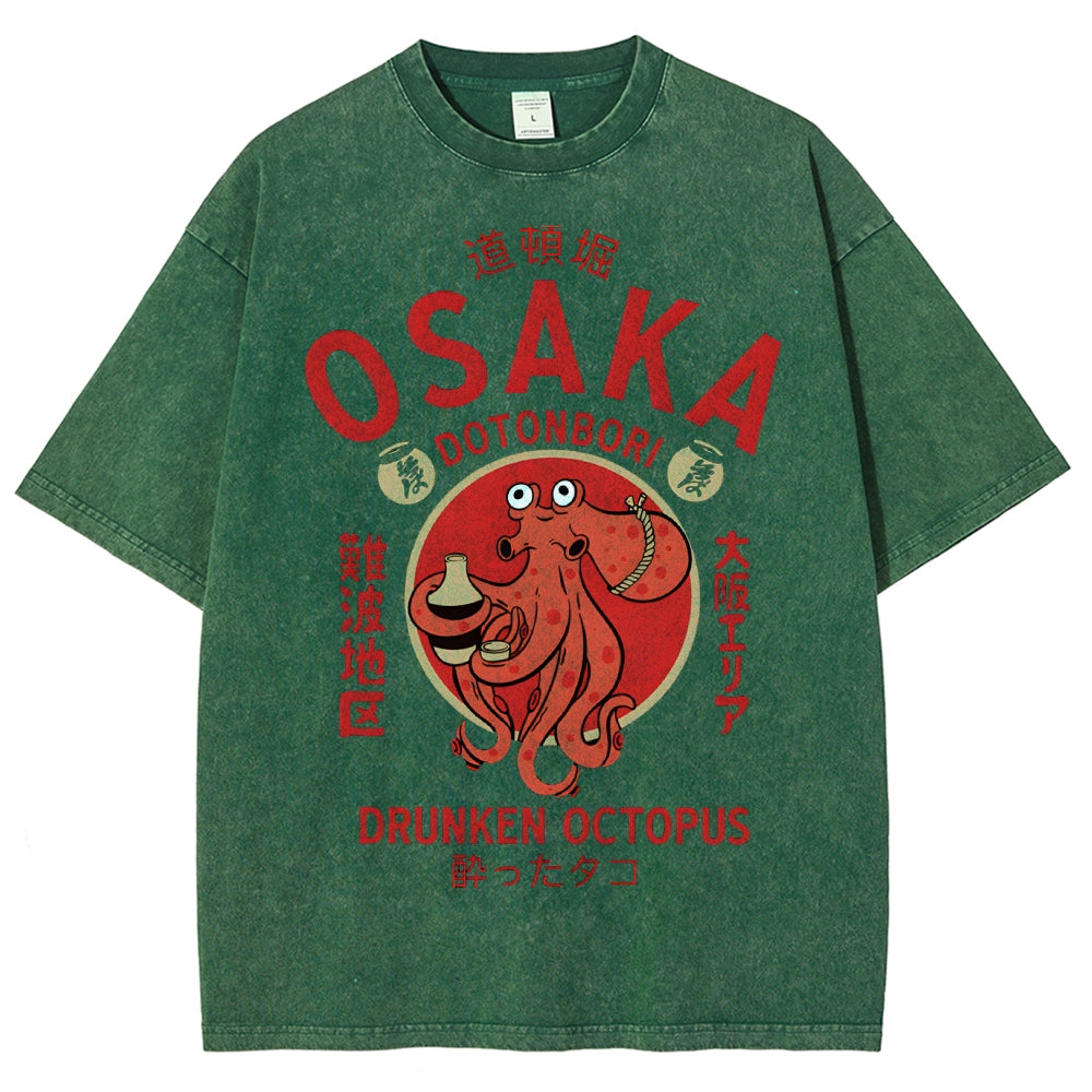 Unisex Osaka octopus Printed Washed Tee