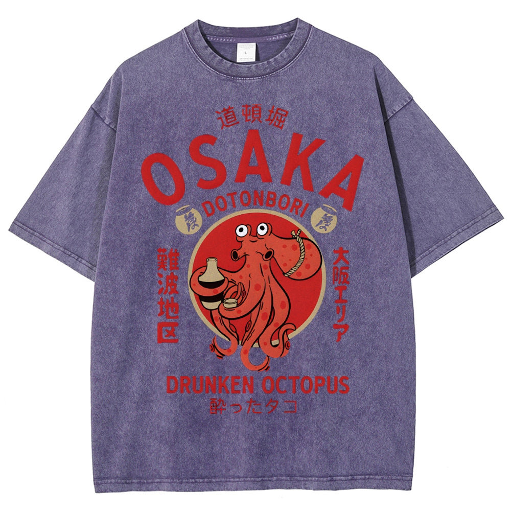 Unisex Osaka octopus Printed Washed Tee