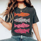 Unisex Flower Fish Printed Washed Tee