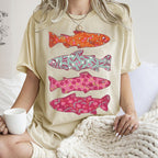 Unisex Flower Fish Printed Washed Tee