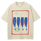 Unisex Sardines Printed Washed Tee