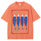 Unisex Sardines Printed Washed Tee