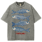 Unisex Sardines Printed Washed Tee