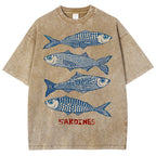 Unisex Sardines Printed Washed Tee