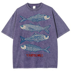 Unisex Sardines Printed Washed Tee