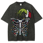 Unisex Christmas Skeleton Printed Washed Tee