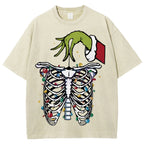 Unisex Christmas Skeleton Printed Washed Tee
