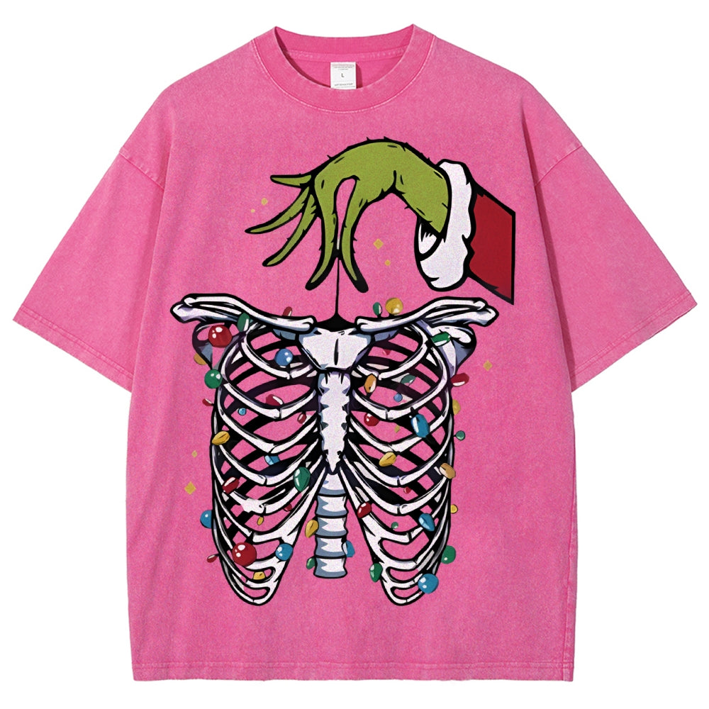 Unisex Christmas Skeleton Printed Washed Tee