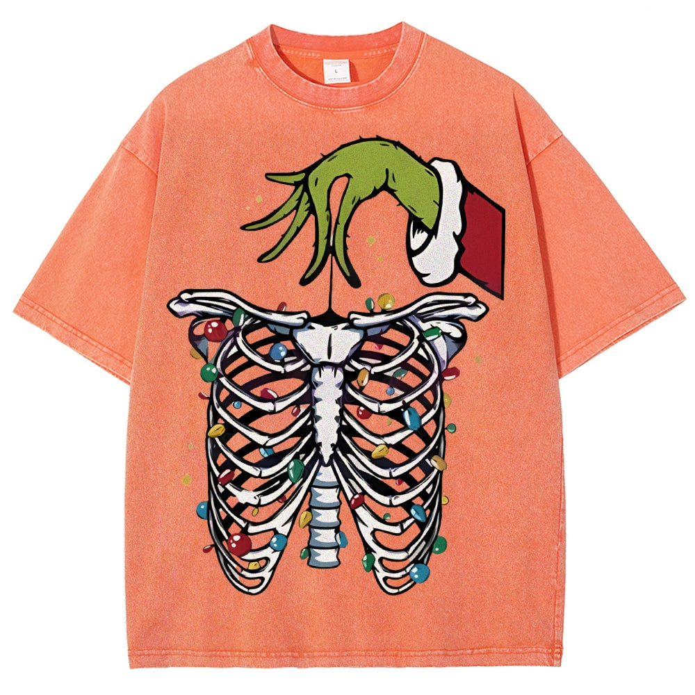 Unisex Christmas Skeleton Printed Washed Tee