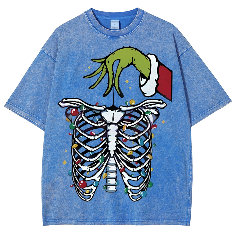 Unisex Christmas Skeleton Printed Washed Tee
