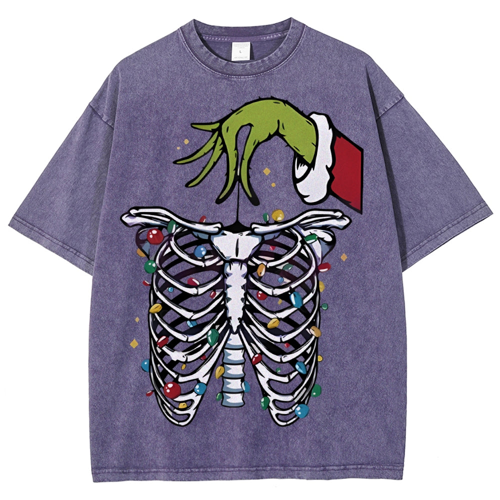 Unisex Christmas Skeleton Printed Washed Tee