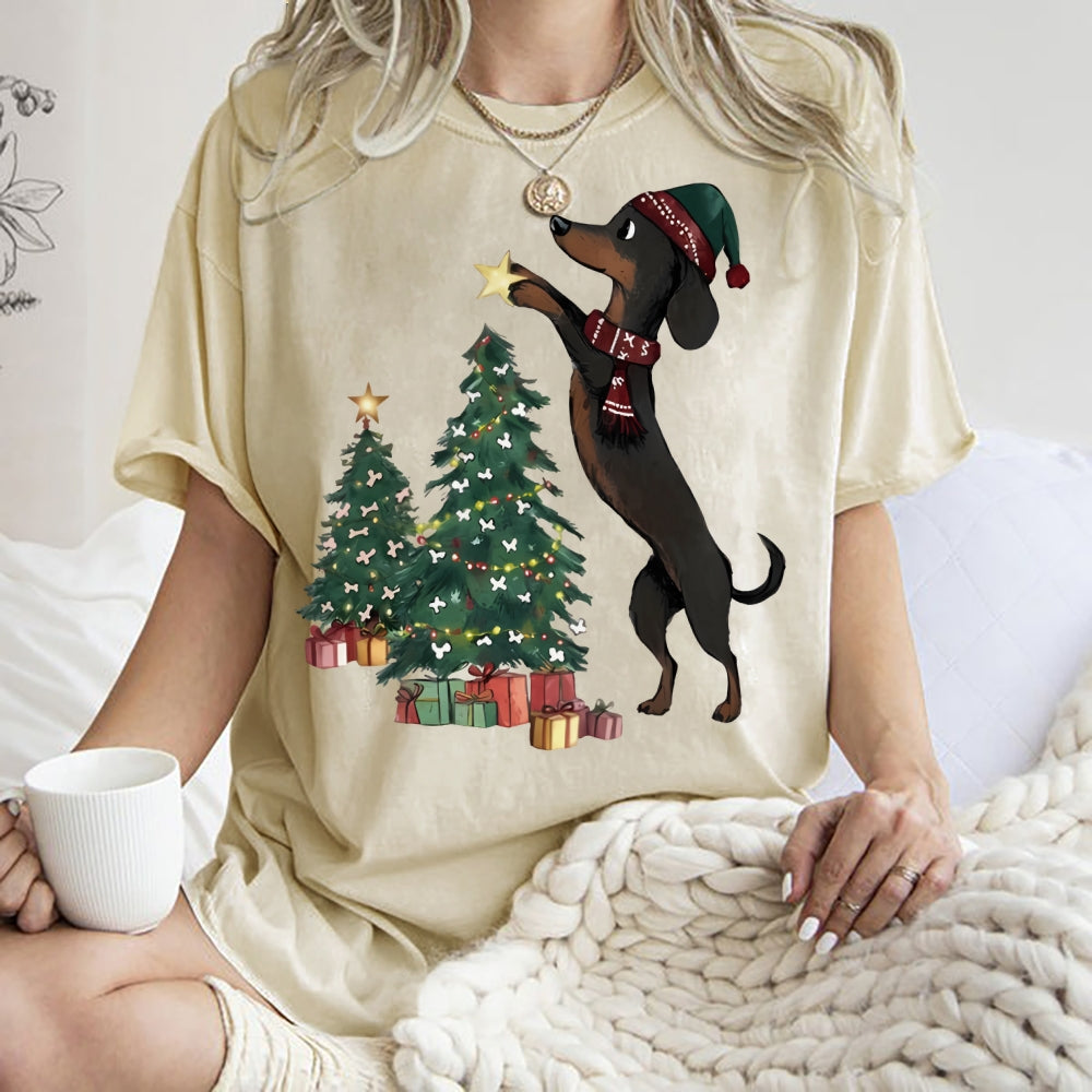 Unisex Christmas Tree Printed Washed Tee
