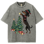 Unisex Christmas Tree Printed Washed Tee
