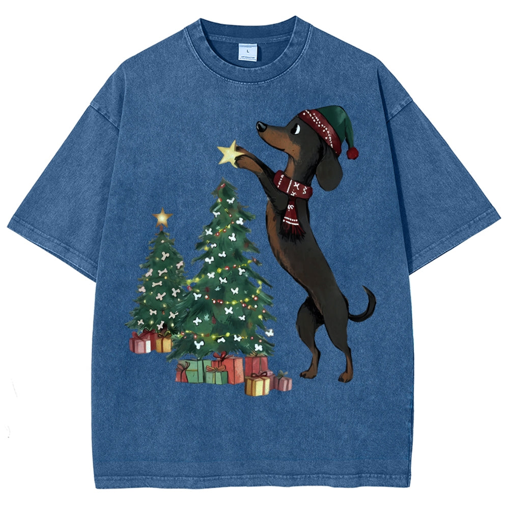 Unisex Christmas Tree Printed Washed Tee
