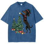 Unisex Christmas Tree Printed Washed Tee