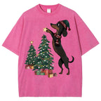 Unisex Christmas Tree Printed Washed Tee