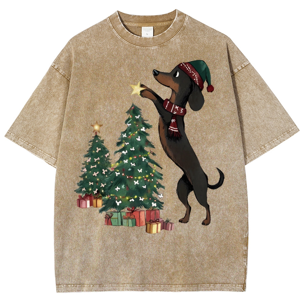 Unisex Christmas Tree Printed Washed Tee
