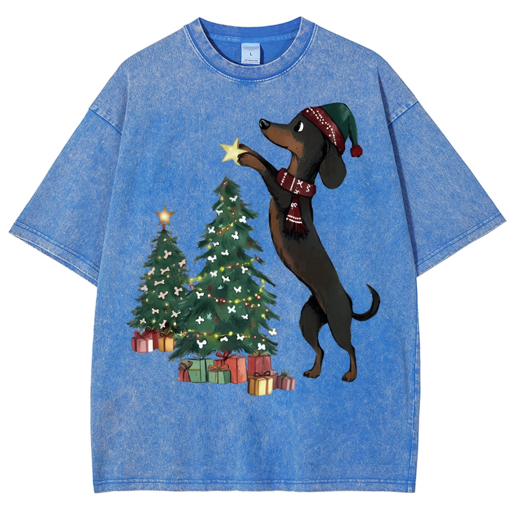 Unisex Christmas Tree Printed Washed Tee