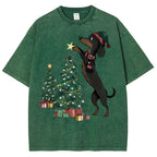 Unisex Christmas Tree Printed Washed Tee