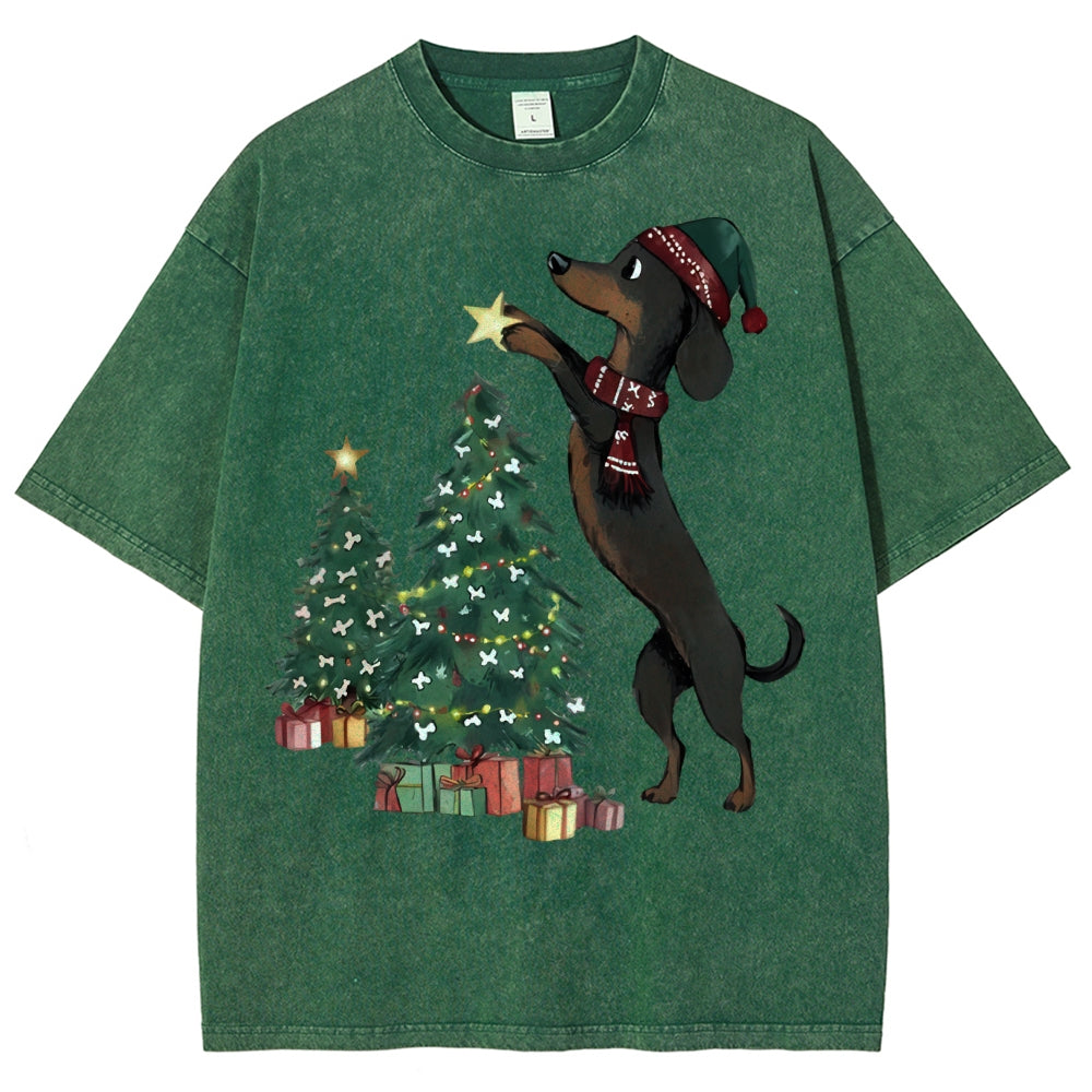 Unisex Christmas Tree Printed Washed Tee