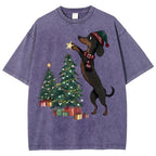 Unisex Christmas Tree Printed Washed Tee