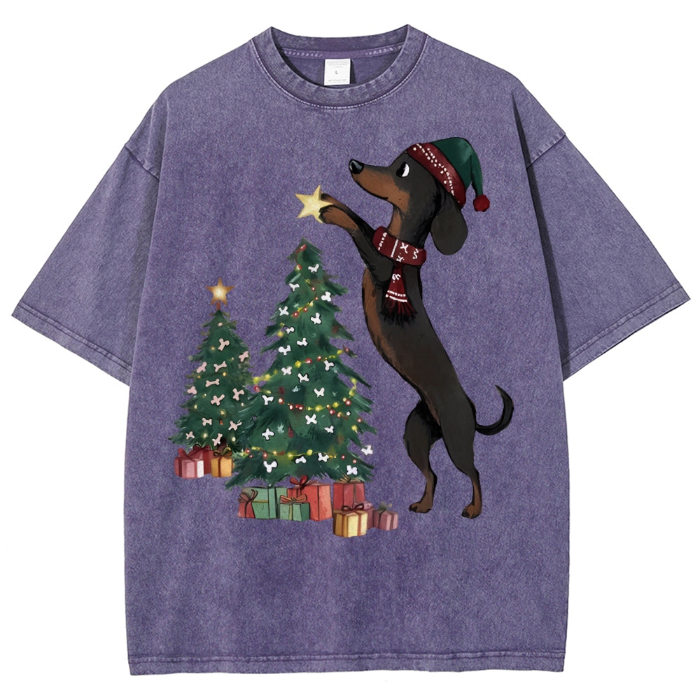 Unisex Christmas Tree Printed Washed Tee