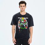 Unisex Christmas Skull Printed Washed Tee
