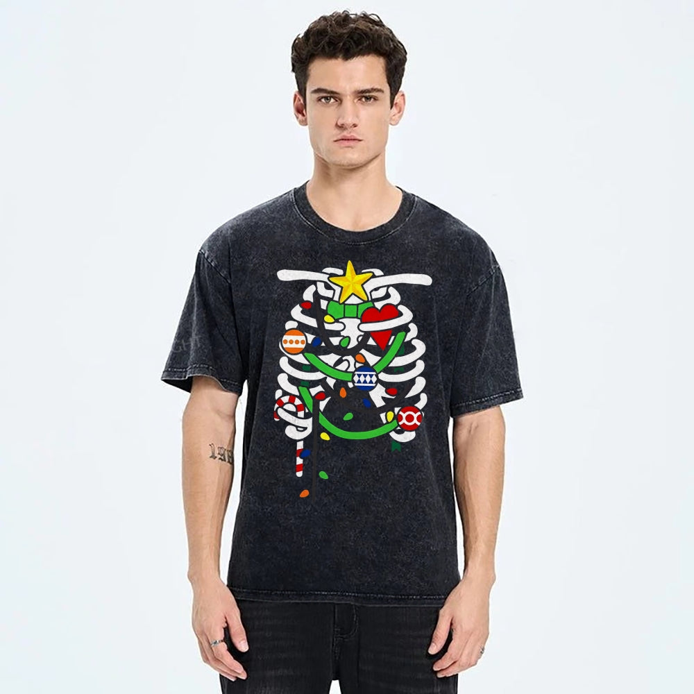 Unisex Christmas Skull Printed Washed Tee