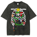 Unisex Christmas Skull Printed Washed Tee