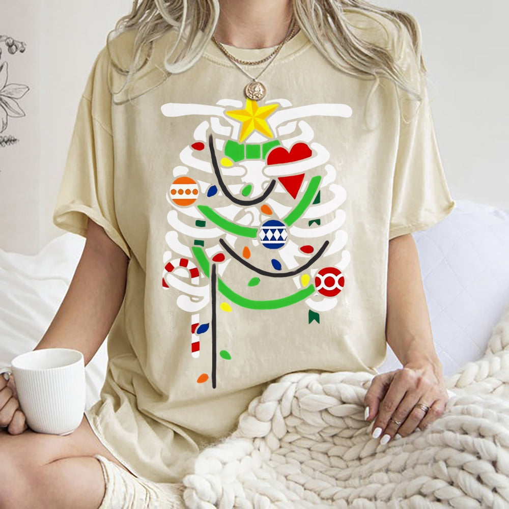 Unisex Christmas Skull Printed Washed Tee