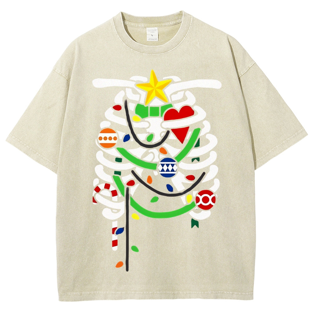 Unisex Christmas Skull Printed Washed Tee