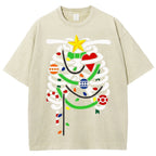 Unisex Christmas Skull Printed Washed Tee