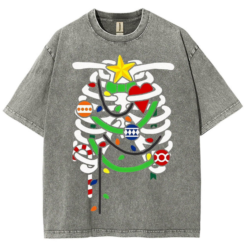 Unisex Christmas Skull Printed Washed Tee