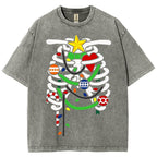 Unisex Christmas Skull Printed Washed Tee