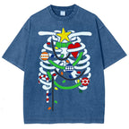 Unisex Christmas Skull Printed Washed Tee
