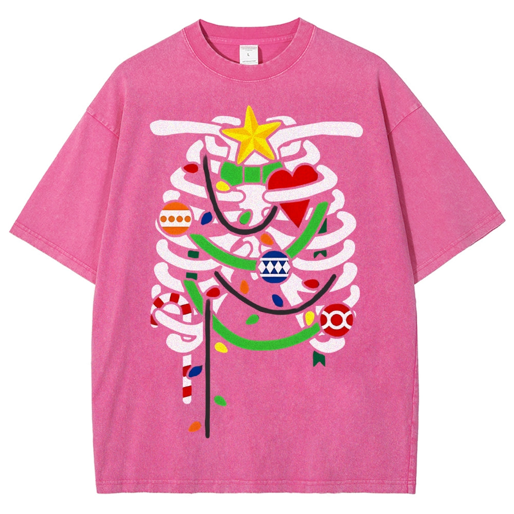 Unisex Christmas Skull Printed Washed Tee