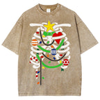 Unisex Christmas Skull Printed Washed Tee