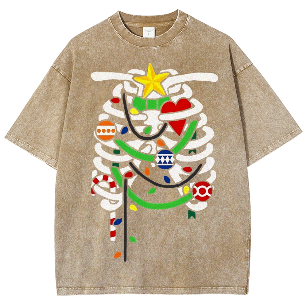 Unisex Christmas Skull Printed Washed Tee