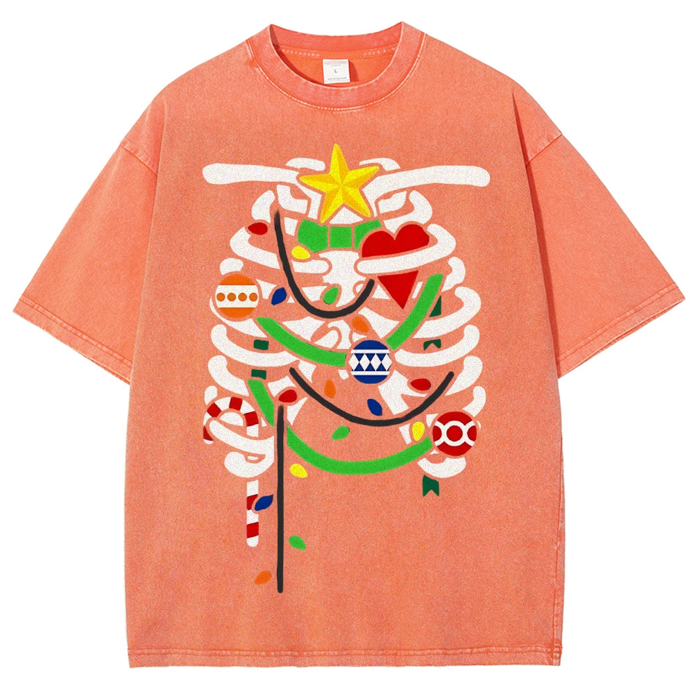 Unisex Christmas Skull Printed Washed Tee