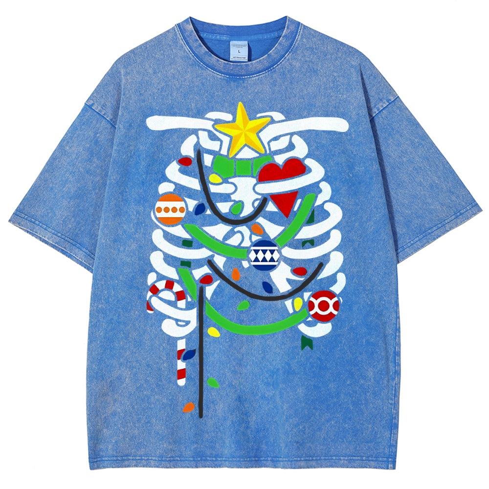 Unisex Christmas Skull Printed Washed Tee