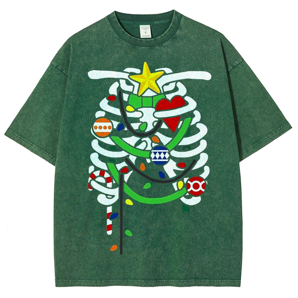 Unisex Christmas Skull Printed Washed Tee