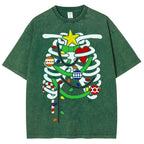 Unisex Christmas Skull Printed Washed Tee