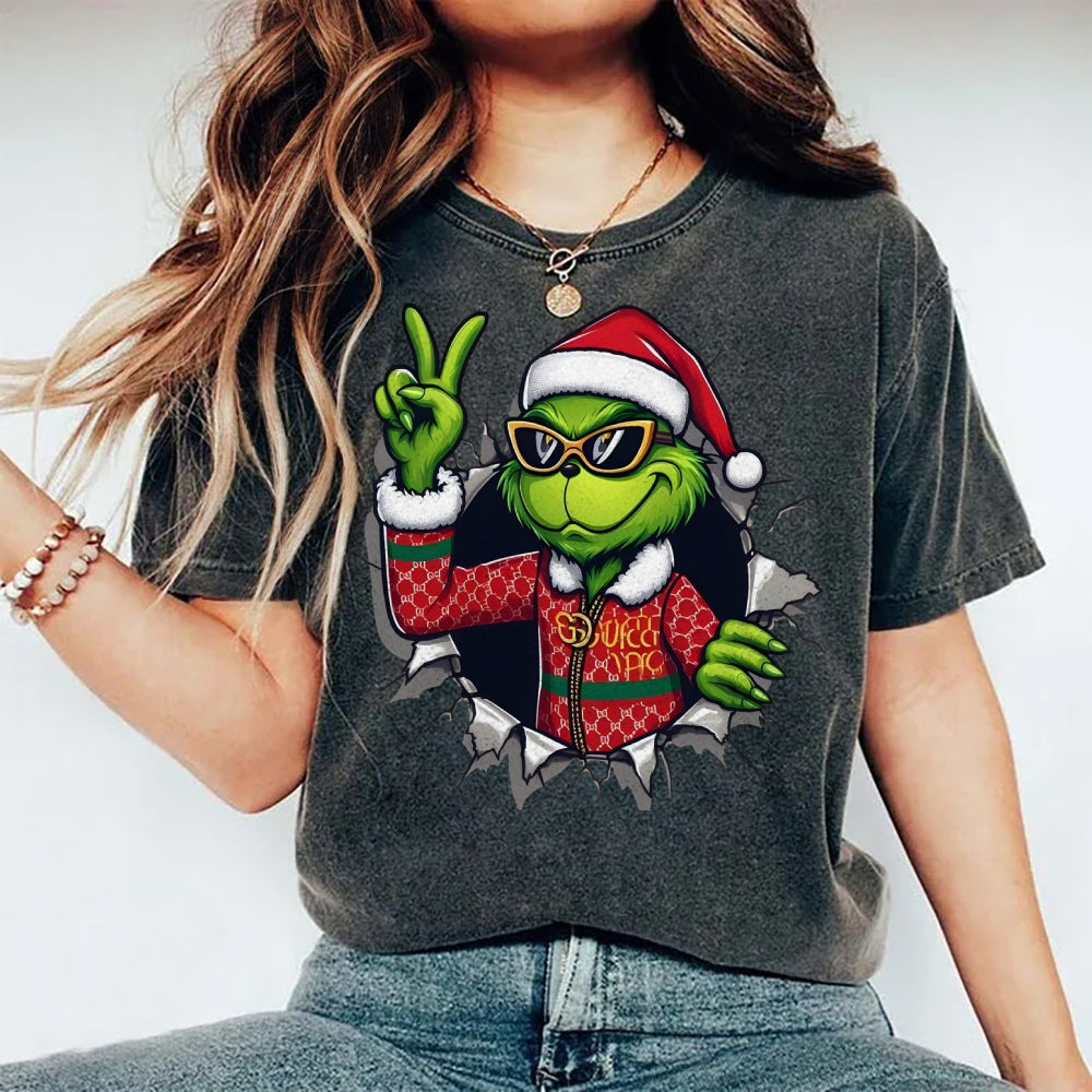 Unisex Christmas Monster Printed Washed Tee